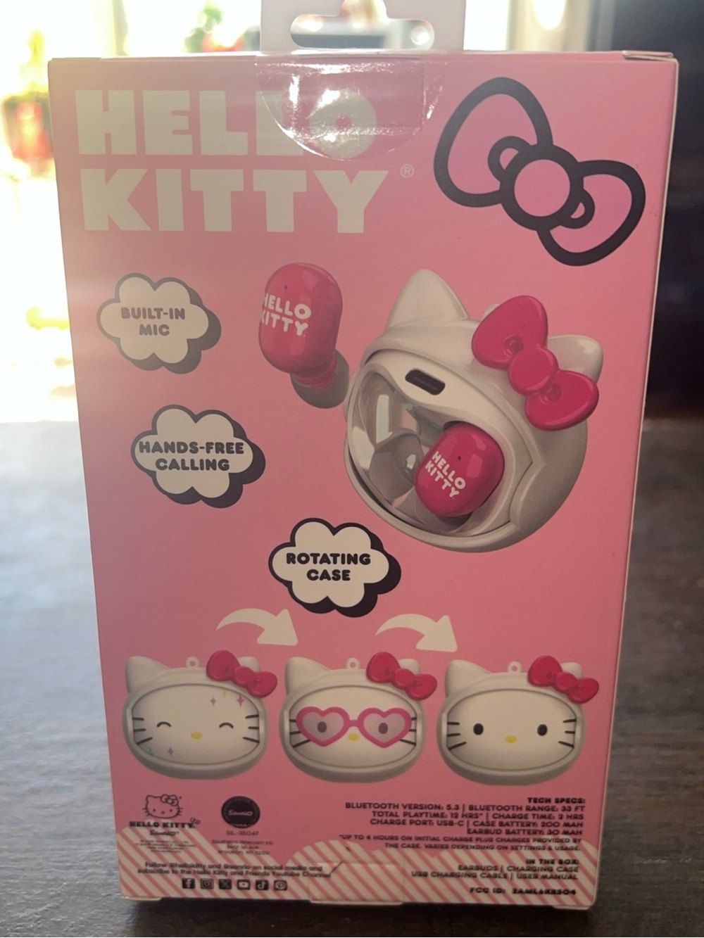 NEW Hello Kitty Bluetooth Wireless Earbuds w/Built-In Mic & 3-Face Charging Case - Picture 2 of 3